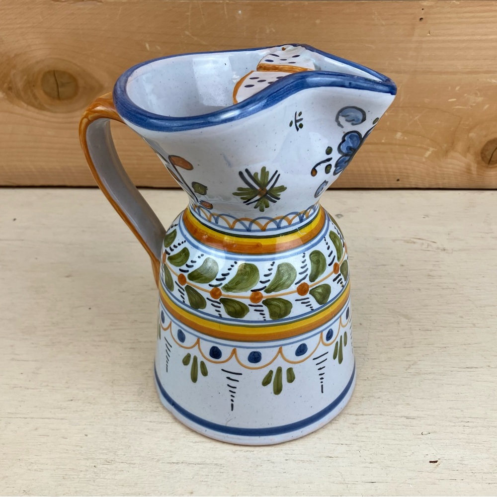 Hand-Painted Ceramic Pitcher in White, Blue, Green & Yellow Sangria Summer